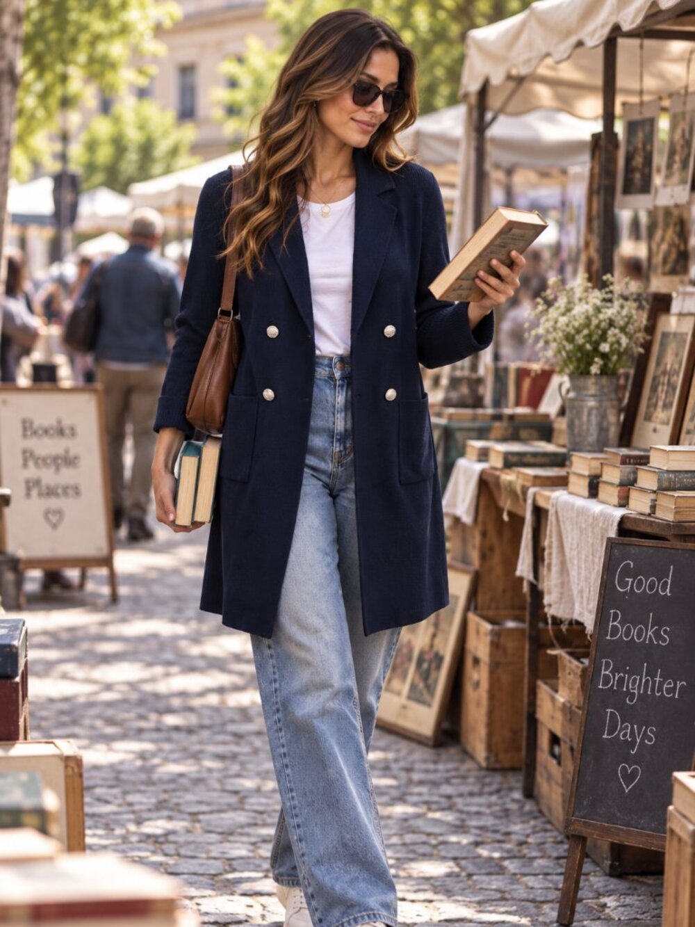 Talbots MP Navy Long Double Breasted Cardigan Sweater